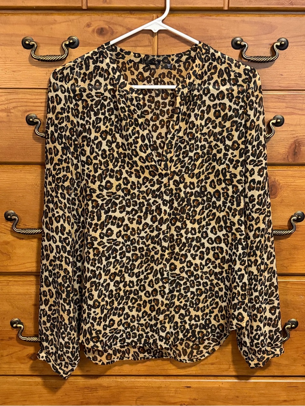 Guess Leopard Print Long-Sleeve Blouse - Tan & Black